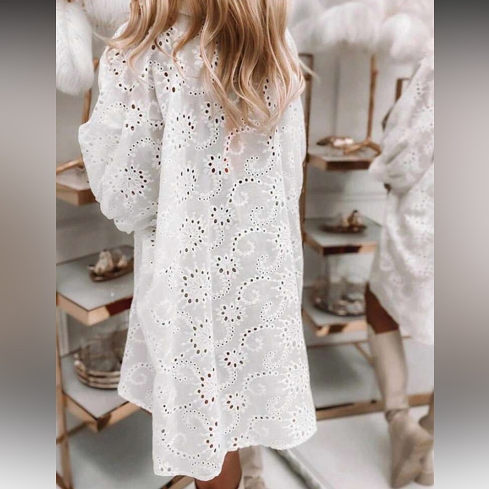 White Eyelet Tunic Dress - Picture 2 of 14